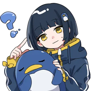 🤔 アニメガール, ペンギン, クエスチョンマーク, 可愛い, ステッカー telegram sticker