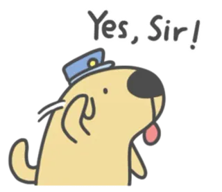 👍 Yes, Sir! chien, animal, dessin animé, oui chef, obéissant, mignon whatsapp sticker