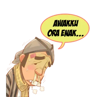 🤕 AWAKKU ORA ENAK... sakit, demam, tidak enak badan, kurang sehat, jawa, tradisional, karakter, penyakit telegram sticker