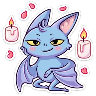 😏 chauve-souris, mignon, bougies, dessin animé, animal, kawaii, autocollant telegram sticker