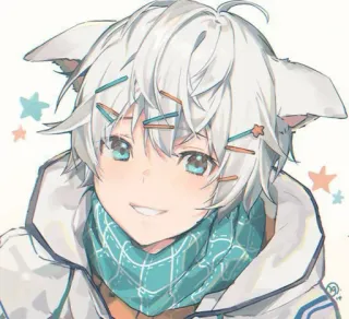😆 Anime, Lucu, Cowok, Kawaii, Rambut Putih, Mata Biru telegram sticker