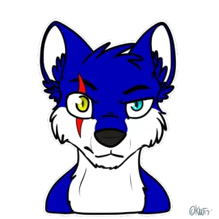 😒 furry, fox, scar, anthropomorphic, cartoon, animal, blue telegram sticker