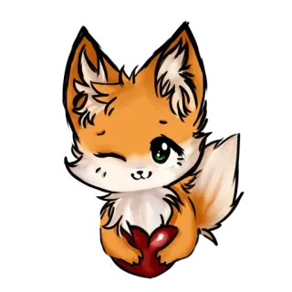 😫 renard, mignon, coeur, animal, dessin animé, autocollant telegram sticker