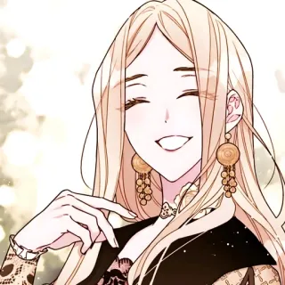 🫖 kobieta, uśmiechnięta, blond włosy, biżuteria, anime, kreskówka telegram sticker