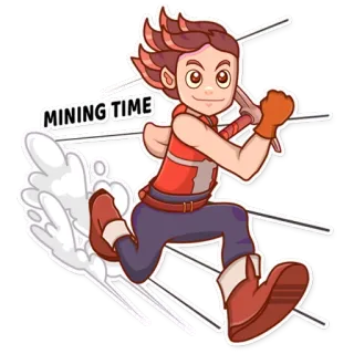 ⛏ MINING TIME mineração, desenho animado, personagem, correndo, tempo telegram sticker