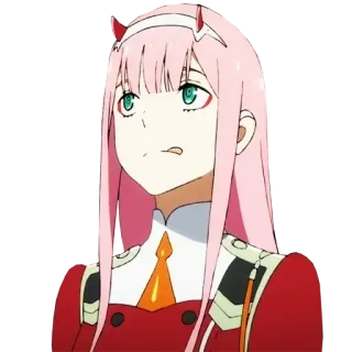 🧐 Zero Two Darling in the Franxx Anime, Zero Two, Darling in the Franxx, Cabelo rosa, Chifres, Personagem telegram sticker