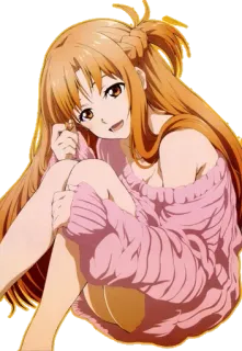 😄 Asuna Sword Art Online Anime, Fille, Mignon, Pull, Cheveux Longs, Femme, Dessin Animé whatsapp sticker