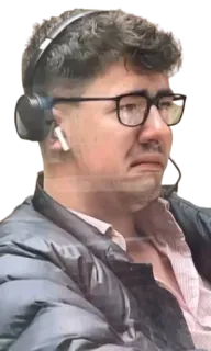 🥸 man, headphones, glasses, sad, crying, portrait, person telegram sticker