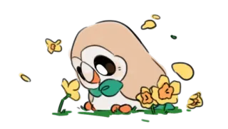 💐 Rowlet Brindibou, Pokémon, hibou, mignon, fleurs, animé telegram sticker