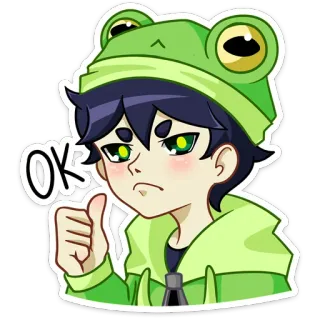 👍 OK 青蛙, 男孩, 好的, 点赞, 卡通, 贴纸 whatsapp sticker