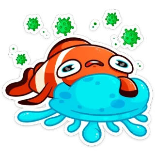 🦠 Fisch, Clownfisch, Meer, Ozean, Cartoon, Virus, traurig whatsapp sticker