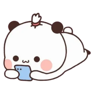 🍼 panda, cartoon, cute, kawaii, animal, gaming, tablet, playing whatsapp sticker