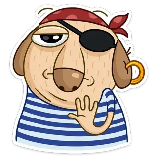 🤚 pirate, dog, cartoon, eye patch, red bandana, striped shirt telegram sticker