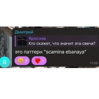 🫥 Кто скажет, что значит эта свеча?
это паттерн "scamina ebanaya" whatsapp sticker