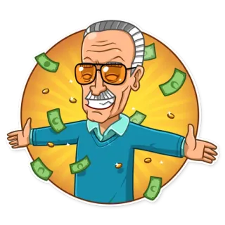 🤑 Stan Lee Stan Lee, money, cash, success, cartoon, marvel, excitement telegram sticker