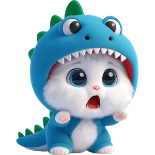 😨 猫, 子猫, 恐竜, コスチューム, 可愛い, 動物, ふわふわ, かわいい telegram sticker