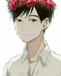🌈 anime, boy, flowers, portrait, cartoon, art telegram sticker
