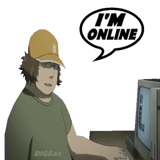 👾 I'M ONLINE online, computador, internet, anime, pessoa, balão de fala telegram sticker