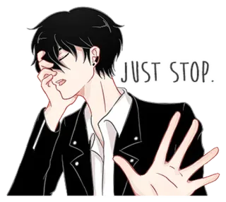 ✋ JUST STOP. anime, stop, ręka, ruch, postać whatsapp sticker