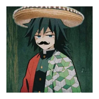 👺 Giyu Tomioka Demon Slayer Anime, Demon Slayer, Giyu Tomioka, Bigote, Sombrero, Mexicano telegram sticker