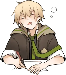 😪 Anime, Chico, Estudiante, Escuela, Escritura, Bolígrafo, Cansado telegram sticker