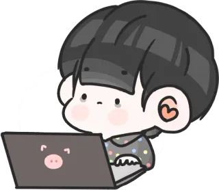 💻 Cartone animato, Computer, Maiale, Carino, Lavoro, Digitale whatsapp sticker