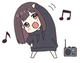 💃 anime girl, cute, music, dancing, cartoon, radio telegram sticker