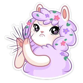 😔 animale, alpaca, lama, carino, cartone animato, adesivo, fiori whatsapp sticker