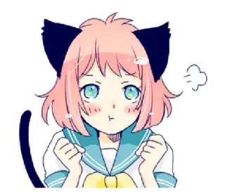 😠 ragazza anime, orecchie da gatto, carino, capelli rosa, adesivo, cartone animato whatsapp sticker