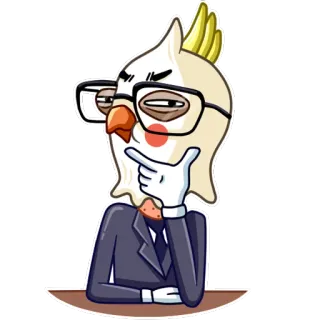 🤔 cacatúa ninfa, pájaro, gafas, traje, pensando, dibujos animados telegram sticker