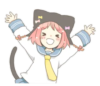 😆 anime girl, cat ears, cute, happy, kawaii, cartoon, sticker whatsapp sticker