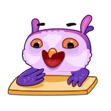 🤣 burung hantu, kartun, burung, ungu, lucu, binatang whatsapp sticker