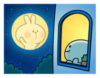 😍 Hase, Mond, Nacht, süß, Fenster, Cartoon, Tier telegram sticker