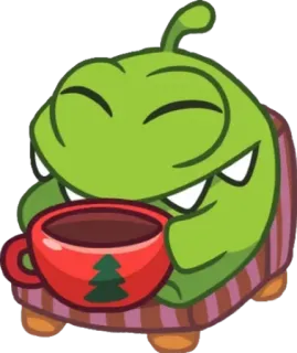 ☺️ Om Nom Cut the Rope verde, mostro, carino, caffè, natale telegram sticker