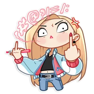 🖕 jari tengah, menyinggung, kartun, gadis, marah telegram sticker