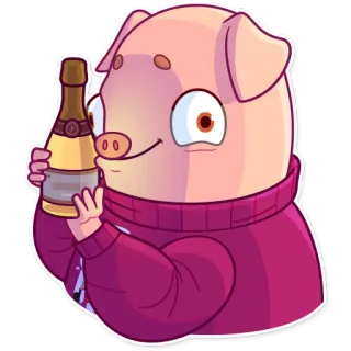 🍾 babi, kartun, hewan, imut, sweter, sampanye, perayaan telegram sticker