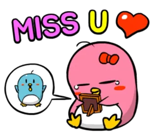 😢 MISS U saudades, pinguim, amor, fofo, coração, desenho animado telegram sticker