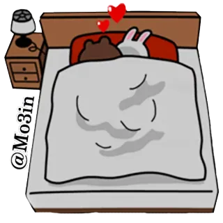 💋 @Mo3in Bett, Liebe, Cartoon, Schlafen, Herzen, Tier, Schlafzimmer telegram sticker