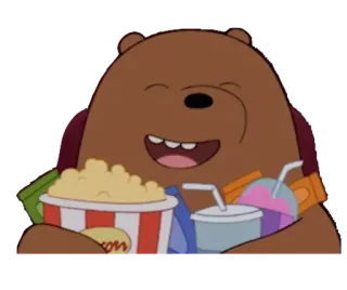 ▫️ Grizzly Bear We Bare Bears Cartoon, Bär, Essen, Snack, Fröhlich, Animiert whatsapp sticker