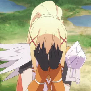 💫 Darkness Konosuba アニメ, 金髪, 泣く, 鎧, 女性 telegram sticker