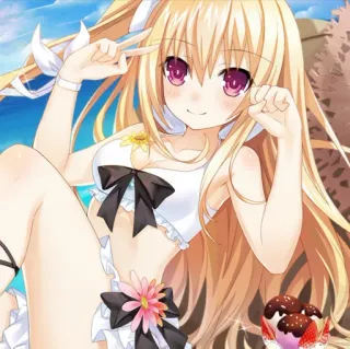 ✌️ Gadis anime, Baju renang, Kartun, Pantai, Imut, Rambut pirang, Seni digital telegram sticker
