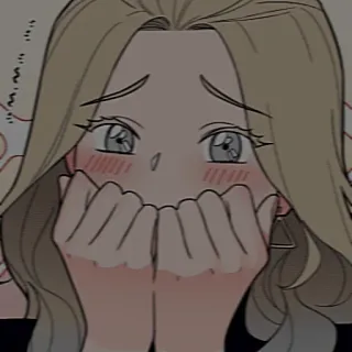 💗 Desenho animado, Anime, Mulher, Loira, Nervoso/Nervosa, Preocupado/Preocupada, Ilustração telegram sticker