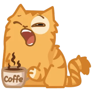 ☕ Coffee kat, koffie, ochtend, moe, slaperig, cartoon, dier whatsapp sticker