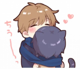 🏫 ちゅ〜! Anime, Kawaii, Ôm, Mèo, Trái tim telegram sticker