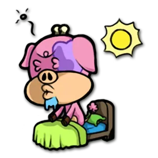 ⛅ 돼지, 만화, 수면, 꿈, 침대, 태양, 동물, 스티커 telegram sticker