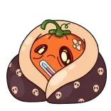 🤒 pompoen, ziek, ziek, verkoudheid, thermometer, deken, cartoon telegram sticker
