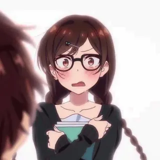💛 anime girl, glasses, pigtails, cartoon, animation, character telegram sticker