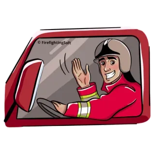 🚒 Feuerwehrmann, LKW, Cartoon, winkend, Helm telegram sticker