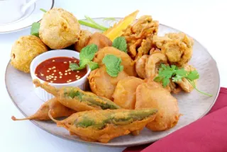 🍫 食物, 帕科拉, 印度菜, 小吃, 素食, 开胃菜, 油炸, 辣椒, 酱 telegram sticker