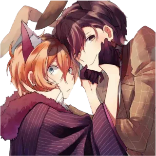 ❤️ Anime, Oreilles de lapin, Couple, Illustration, Art telegram sticker